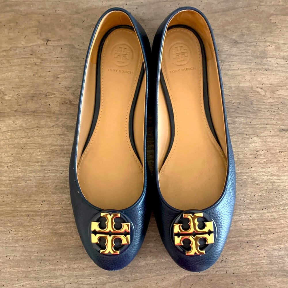Tory Burch Navy Blue Leather Flats